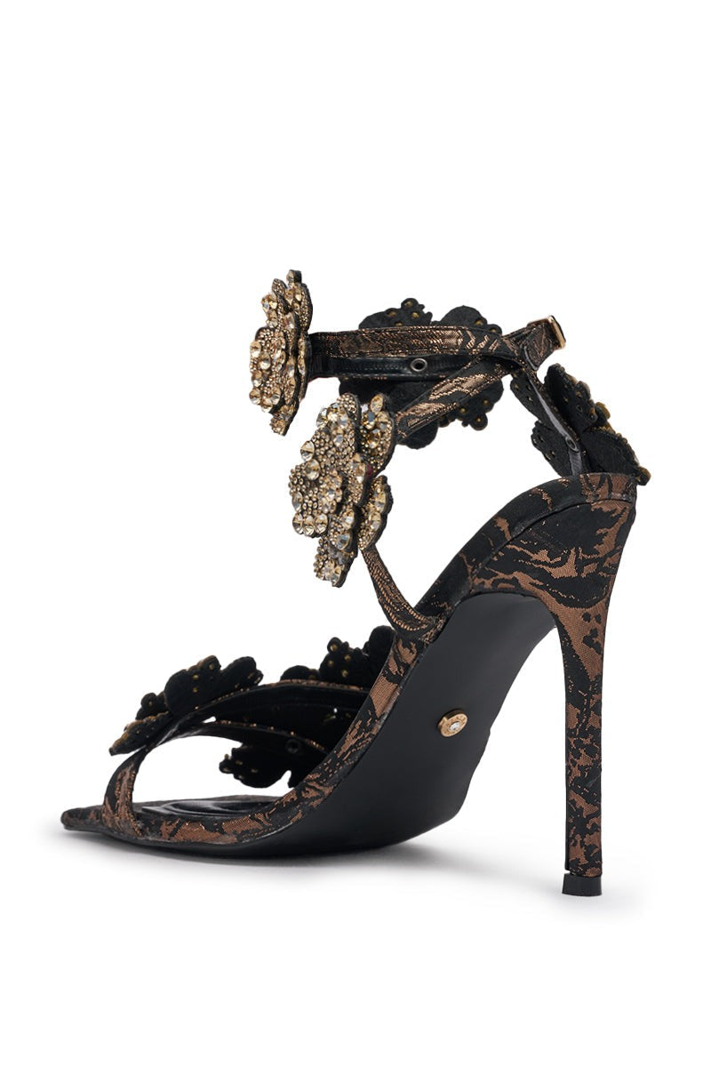 AKIRA GOLD DEBUTANTE BRONZE RHINESTONE EMEBELLISHED STILETTO SANDAL