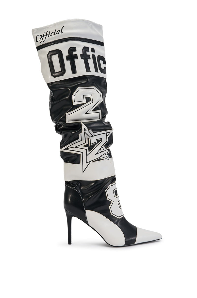 AKIRA GOLD HYPE COLOR BLOCKED SPORTY STILETTO BOOT
