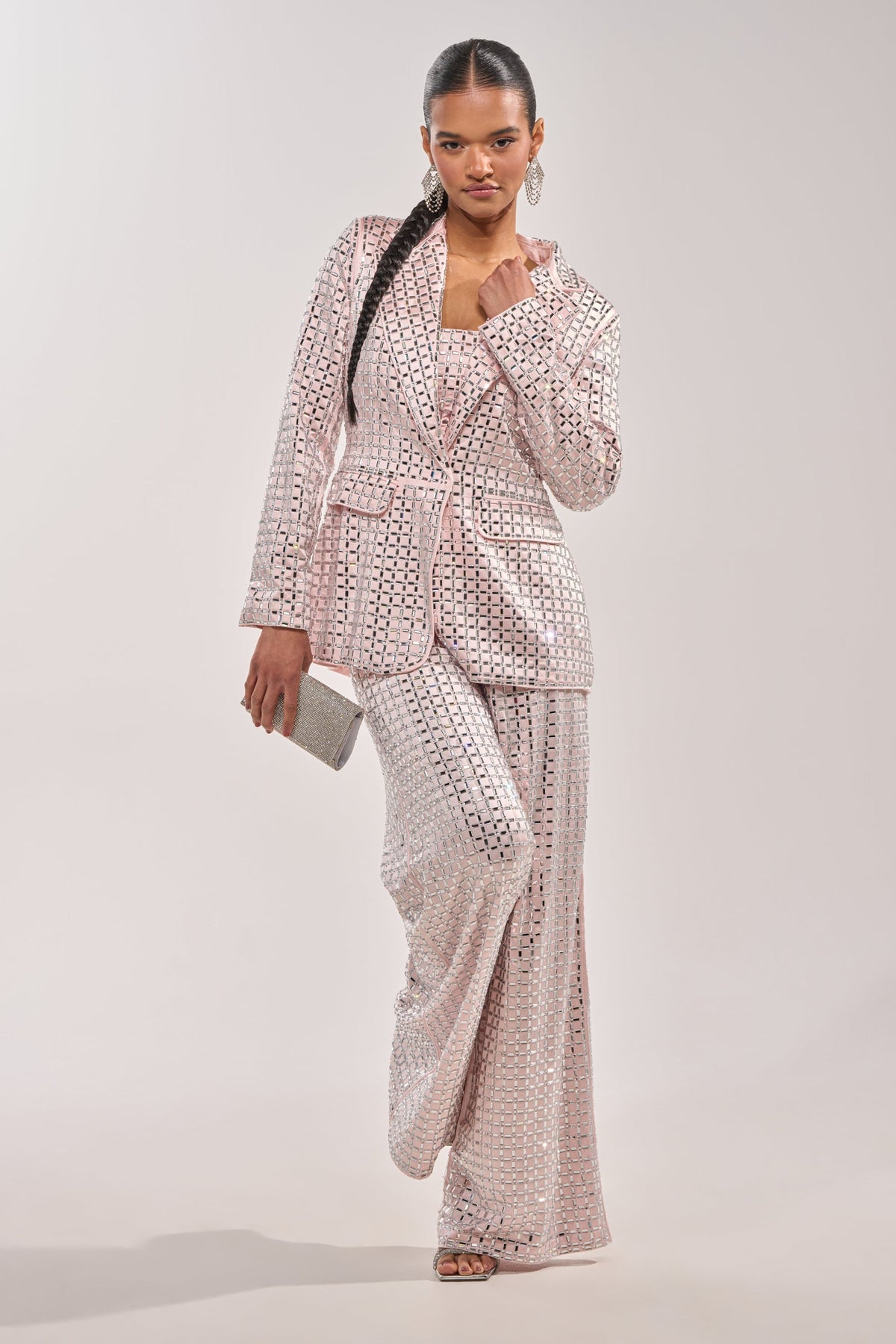 LILA EMBELLISHED SATIN BLAZER IN LIGHT PINK