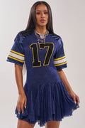 VARSITY BLUES LACE MINI DRESS