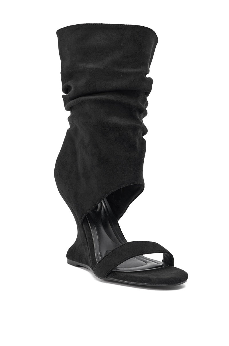 AZALEA WANG KYVELISA BLACK WEDGE OPEN TOE BOOTIE