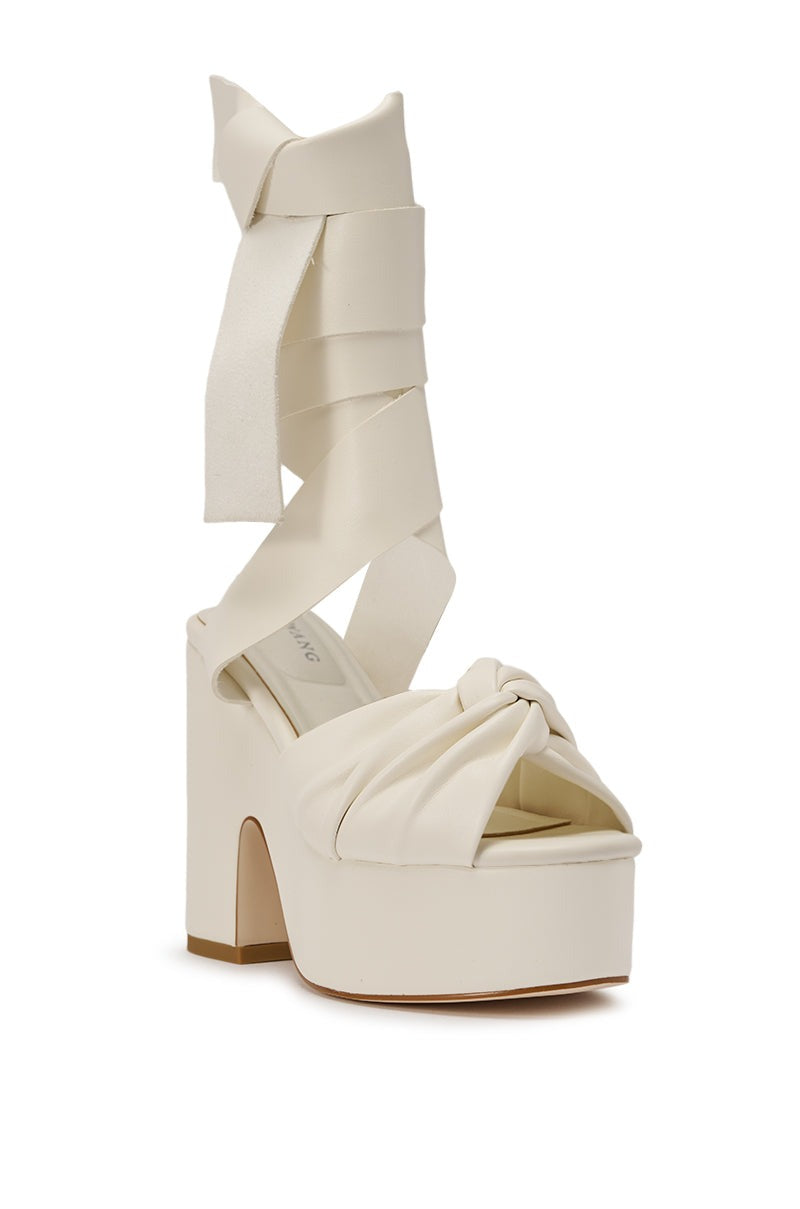AZALEA WANG SAKI WHITE PU CHUNKY WRAP UP SANDAL