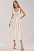 KEEP IT LOWKEY POPLIN MIDI DRESS IN WHITE