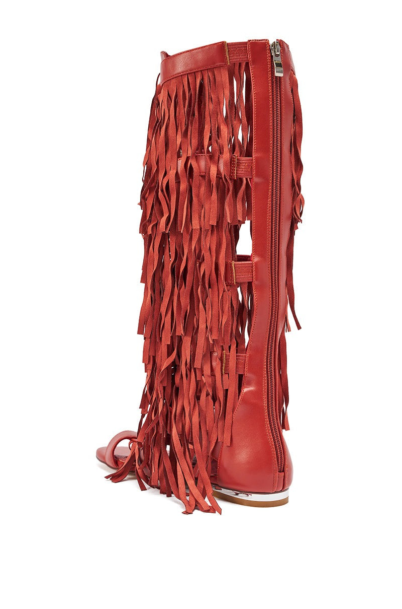 AZALEA WANG DUSTINE RED MULTI GLADIATOR EMBELLISHED SANDAL