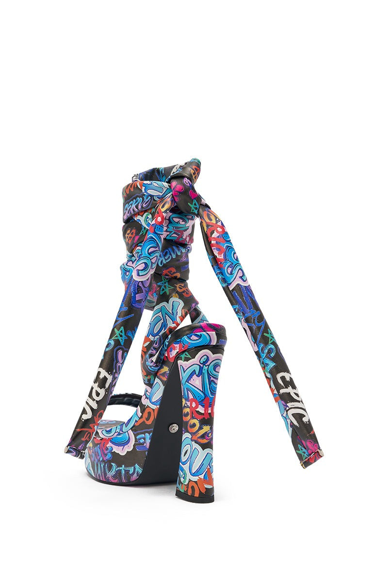 AKIRA GOLD MAGRITTE GRAFFITI STRAPPY CHUNKY SANDAL