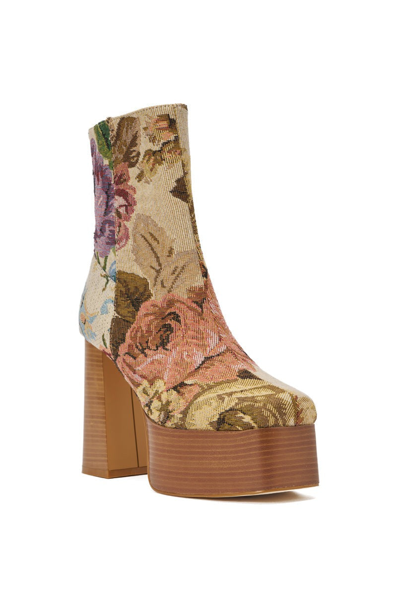 AZALEA WANG ZILPAH FLORAL BROCADE BOOTIE