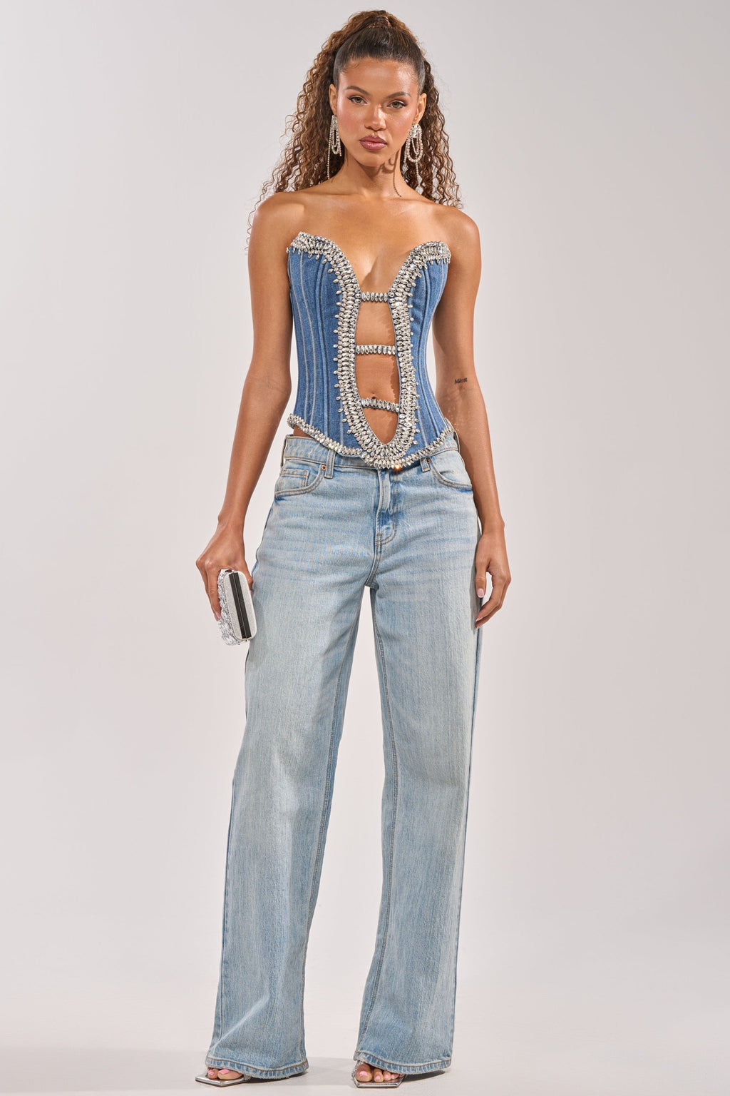 LUX LIFE CORSET IN LIGHT BLUE DENIM