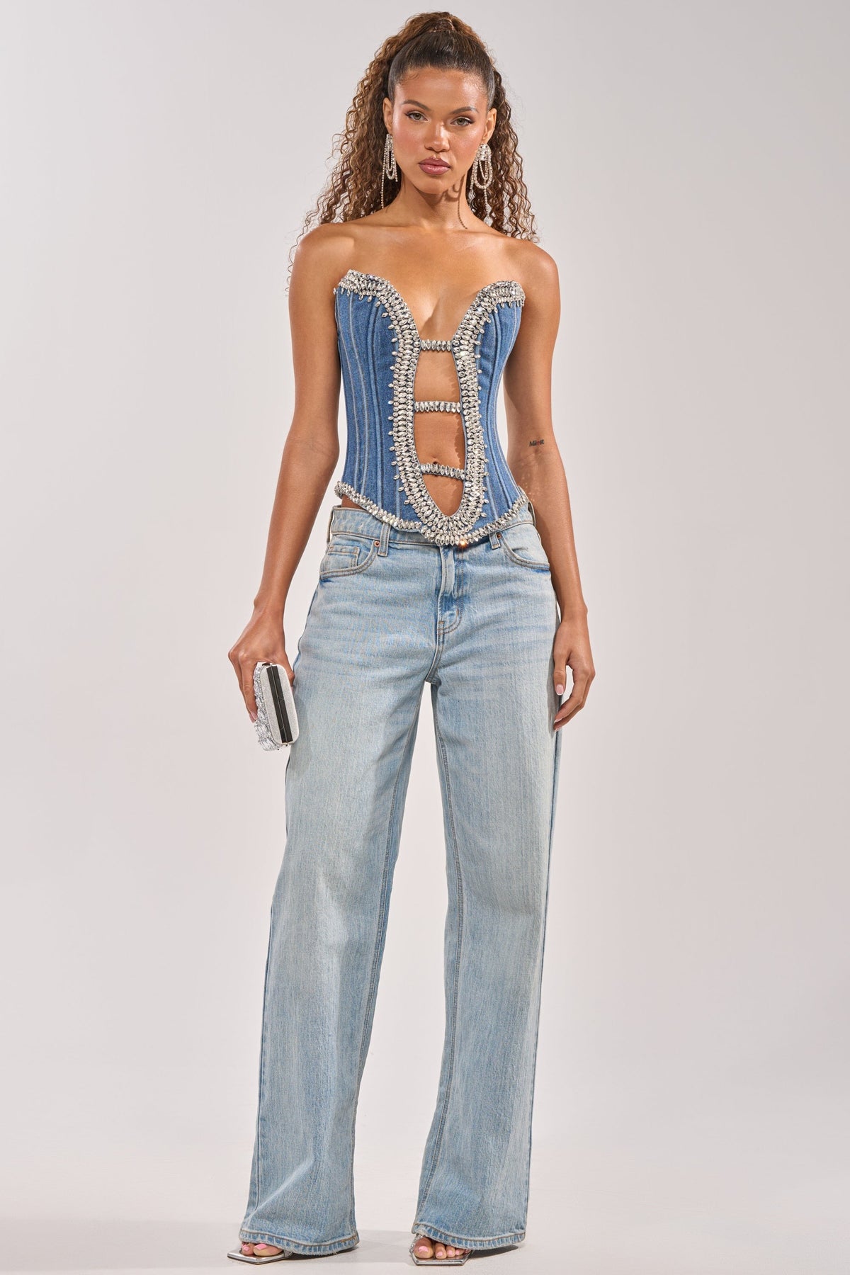 LUX LIFE CORSET IN LIGHT BLUE DENIM