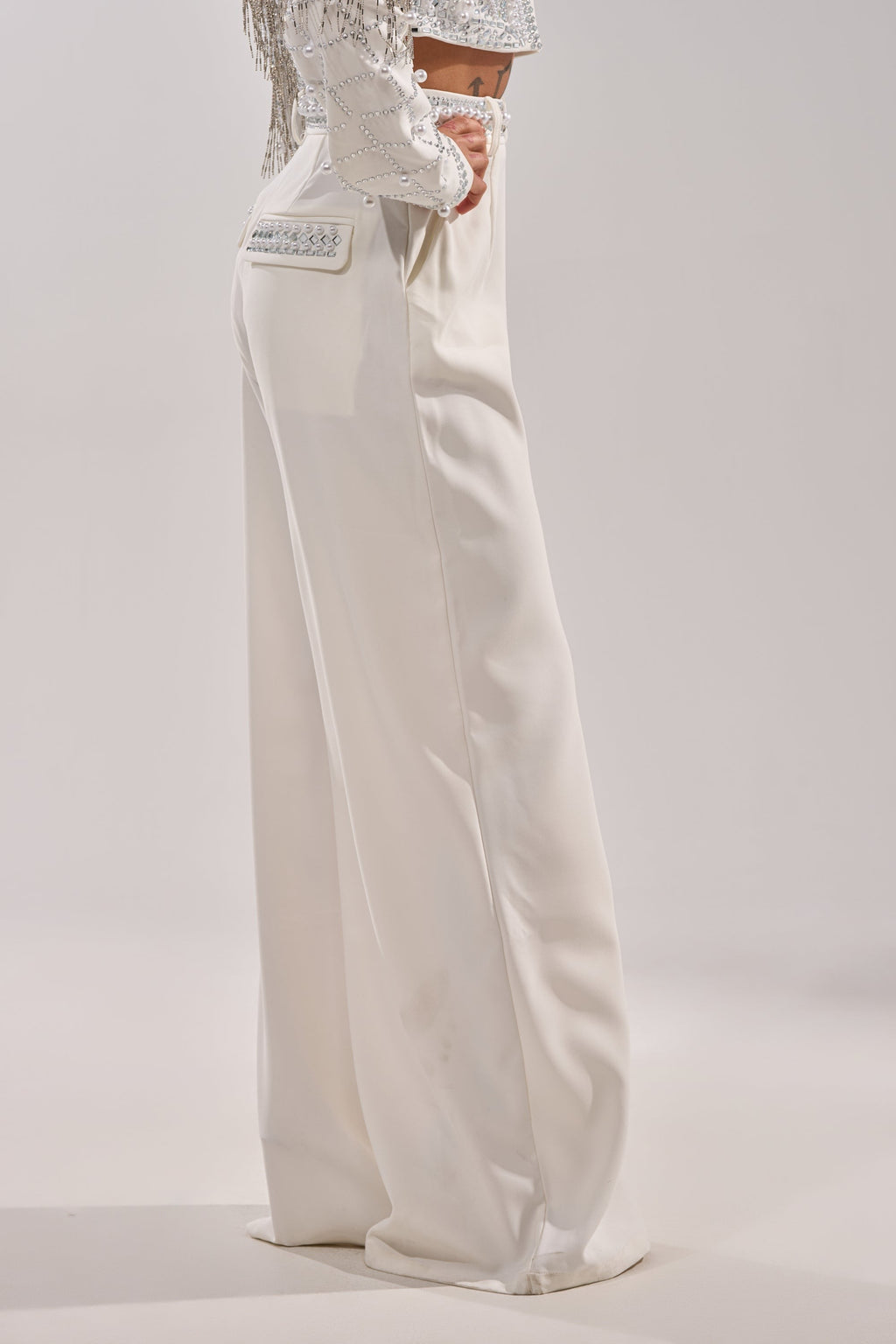 DIRTY MARTINI EMBELLISHED TROUSER IN WHITE