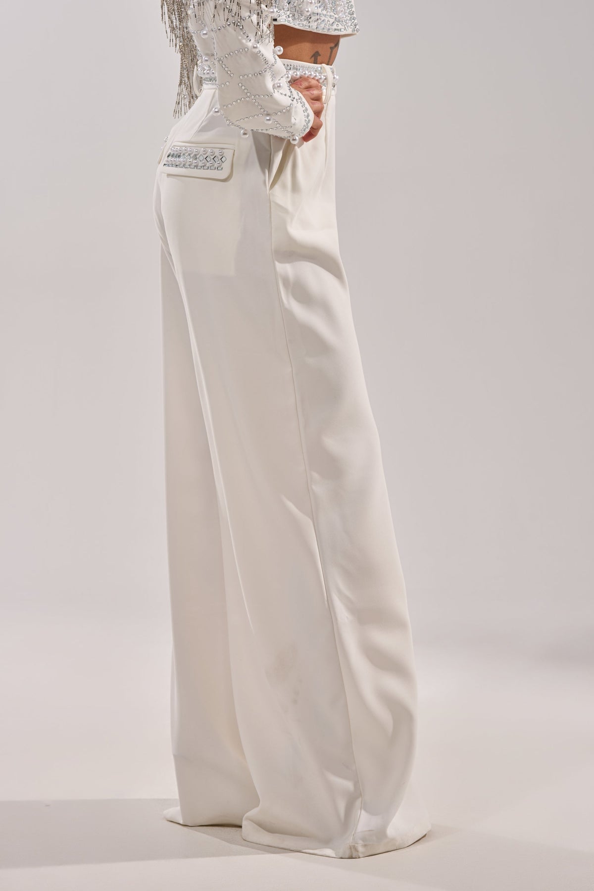 DIRTY MARTINI EMBELLISHED TROUSER IN WHITE