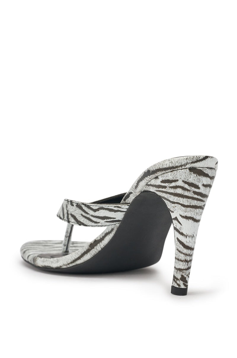 AKIRA GOLD DELYSE TIGER WHITE PRINT PU SLIP ON STILETTO SANDAL