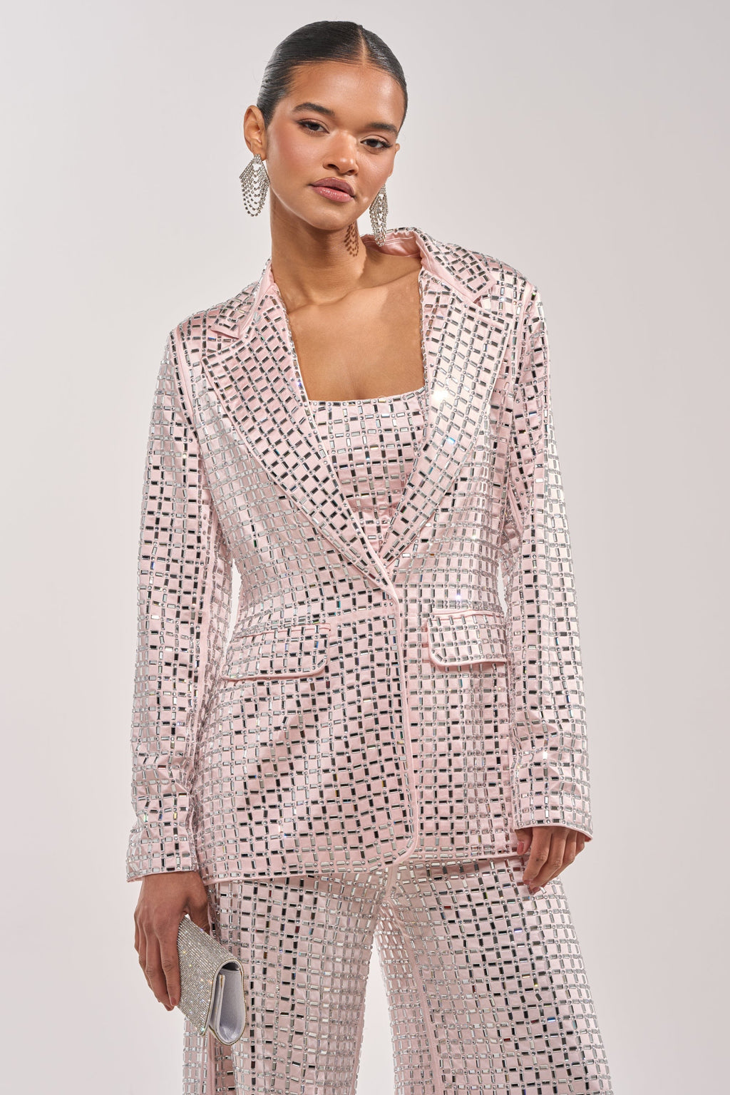 LILA EMBELLISHED SATIN BLAZER IN LIGHT PINK