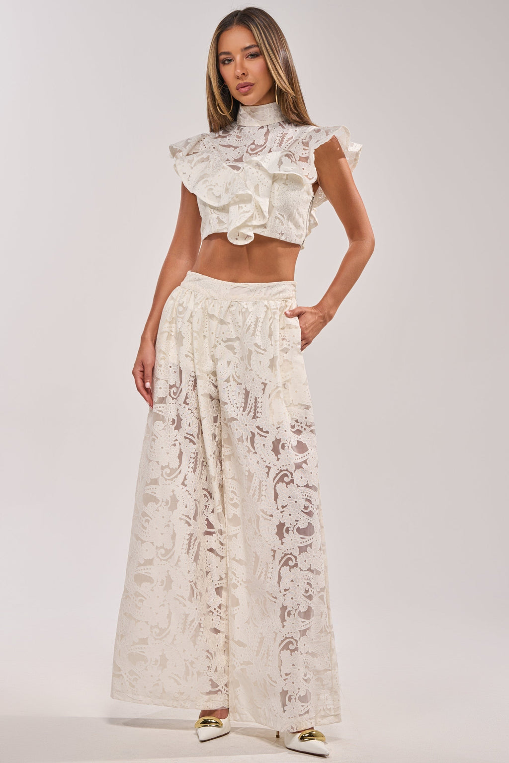 EMMA EMBROIDERED CROPPED BLOUSE