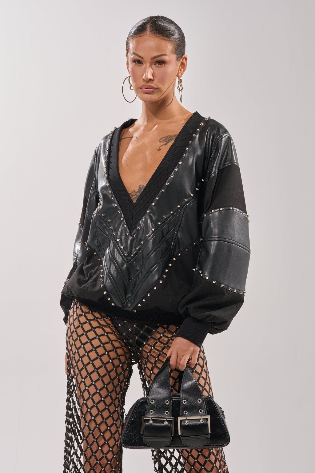 LETS DO THIS FAUX LEATHER SWEATSHIRT