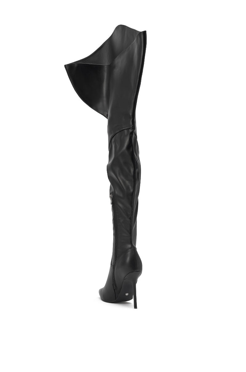 AKIRA GOLD CHROMEA BLACK THIGH HIGH STILETTO BOOT