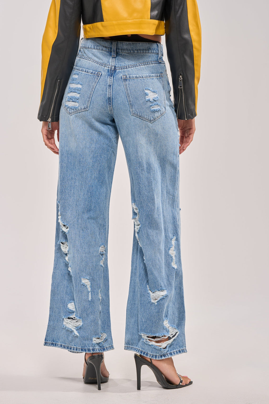 SOMETHING NEW FOLD OVER WAISTBAND DISTRESSED DENIM