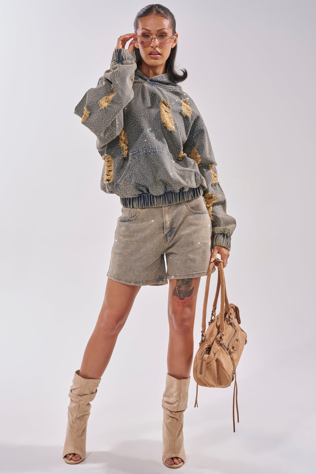DEMI RHINESTONE DENIM HOODIE