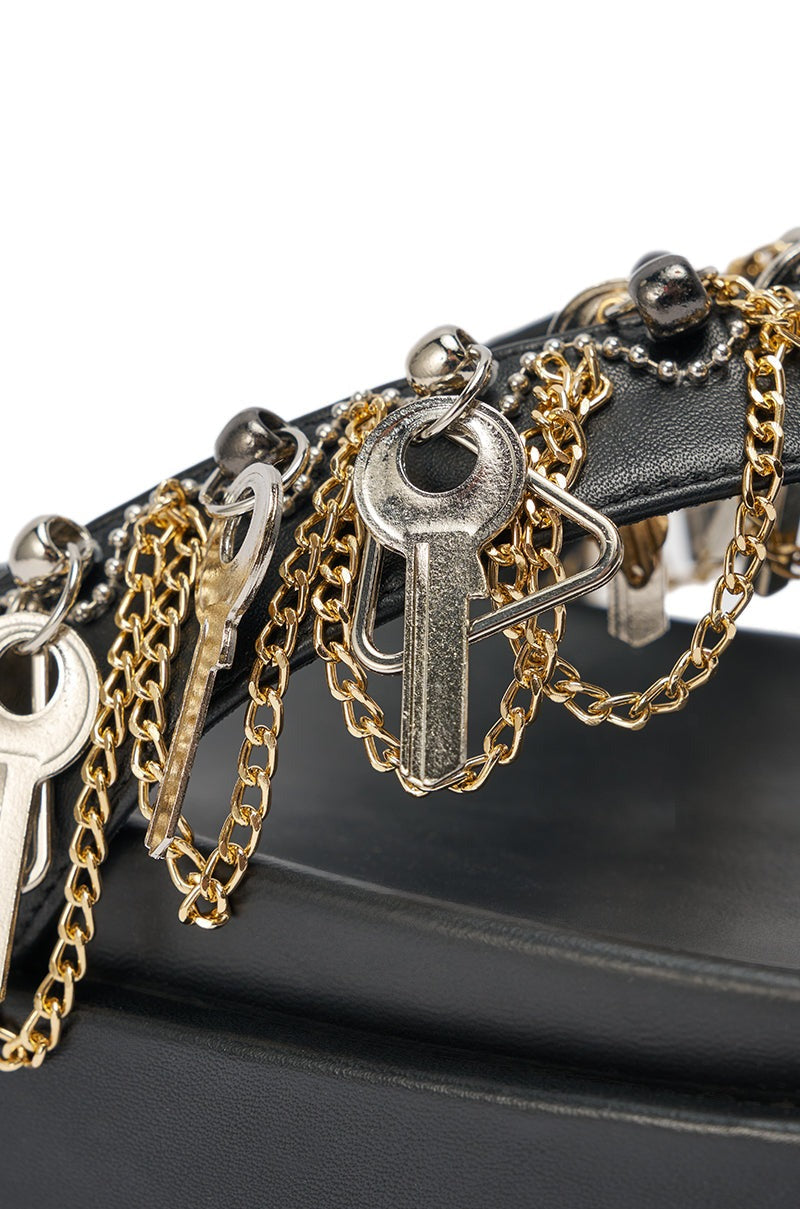 AKIRA GOLD CHRISTEN BLACK KEY EMBELLISHED NOVELTY PLATFORM SANDAL