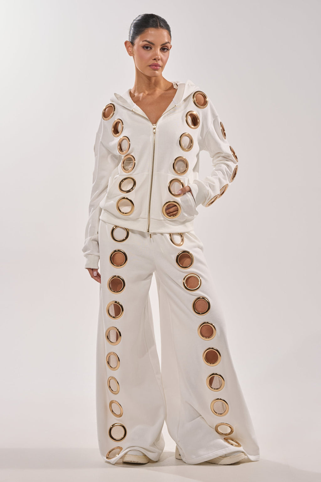 THROUGH THE NIGHT SWEATSHIRT WITH HOLES IN WHITE