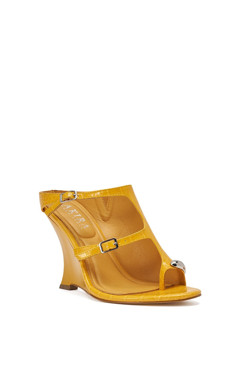 AKIRA GOLD GINO MUSTARD CROC WEDGE SANDAL