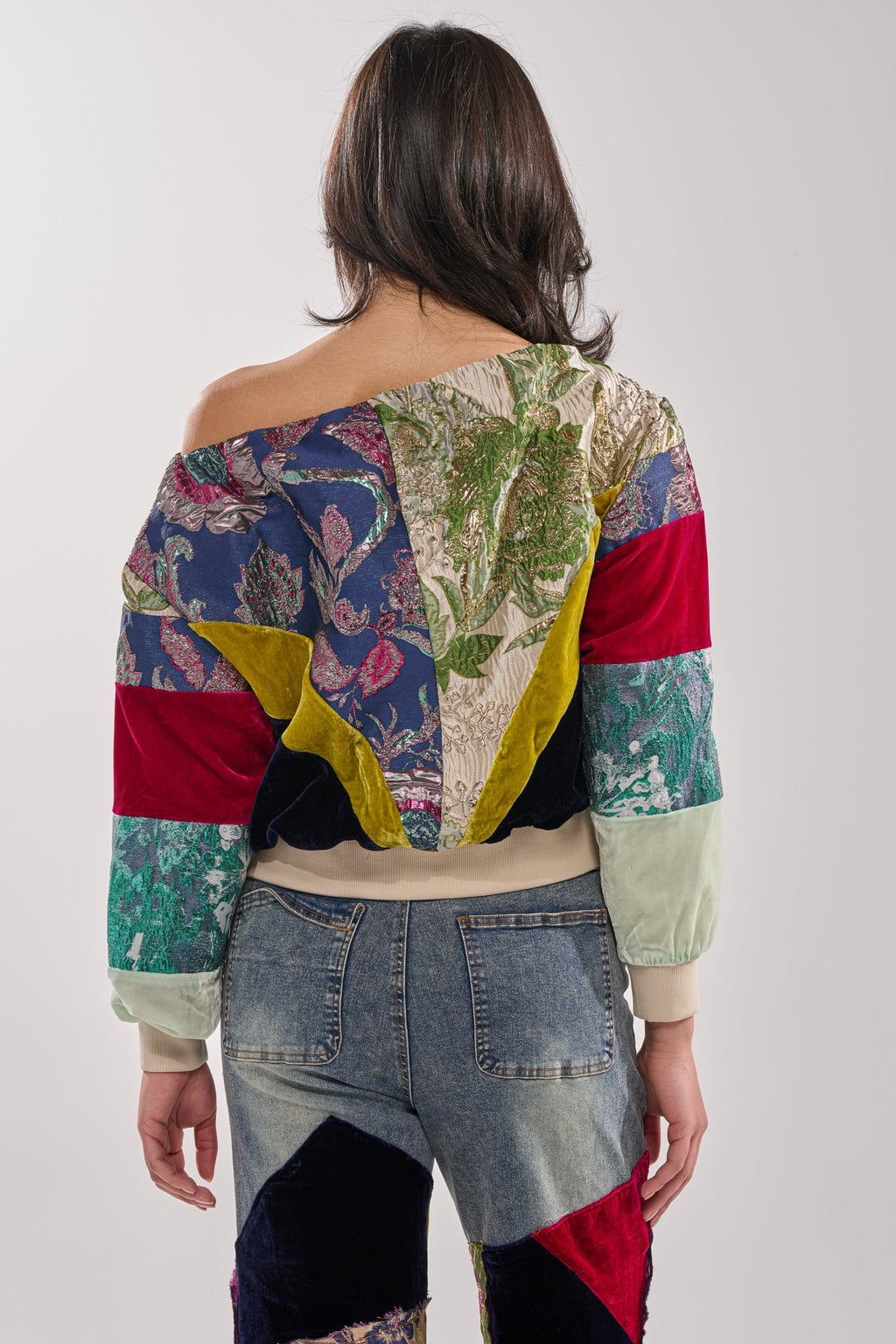 MIXED EMOTION BROCADE PATCHWORK SWEATSHIRT