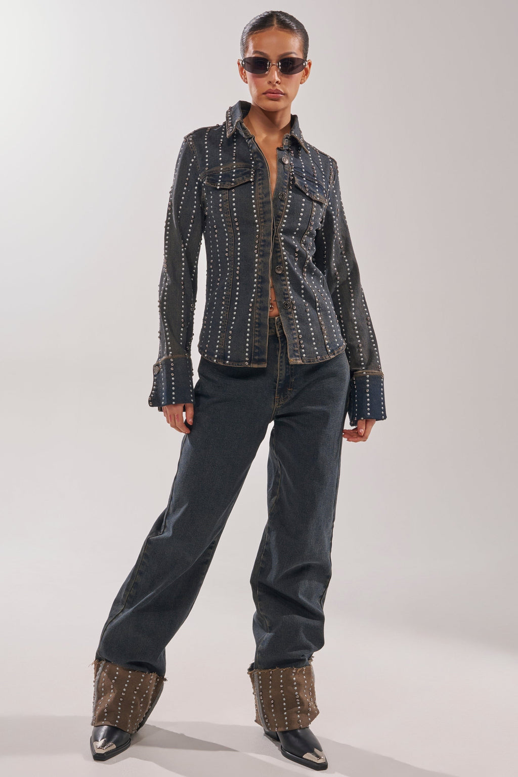 VANJA STUDDED WIDE LEG DENIM