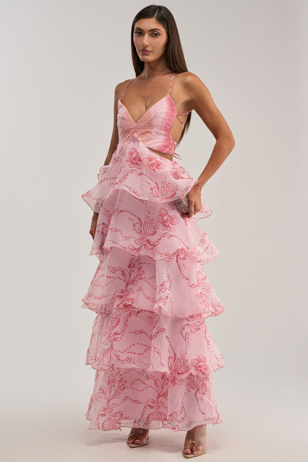 DON'T WAIT UP FLORAL CHIFFON MAXI DRESS
