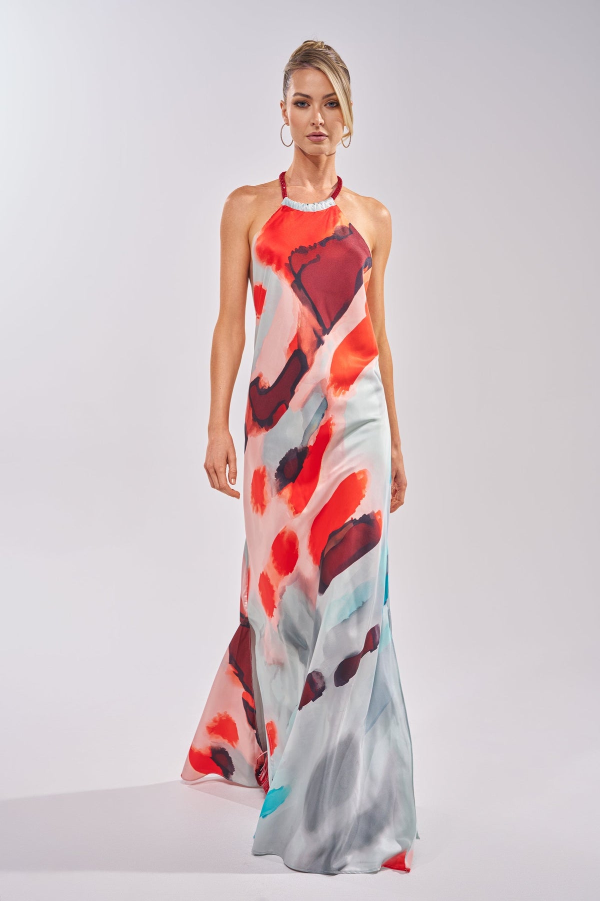 CHIC IS ME SATIN MAXI DRESS IN MULTI