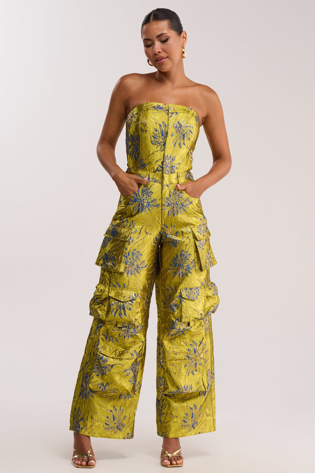 NIKKI BROCADE JUMPSUIT IN GREEN