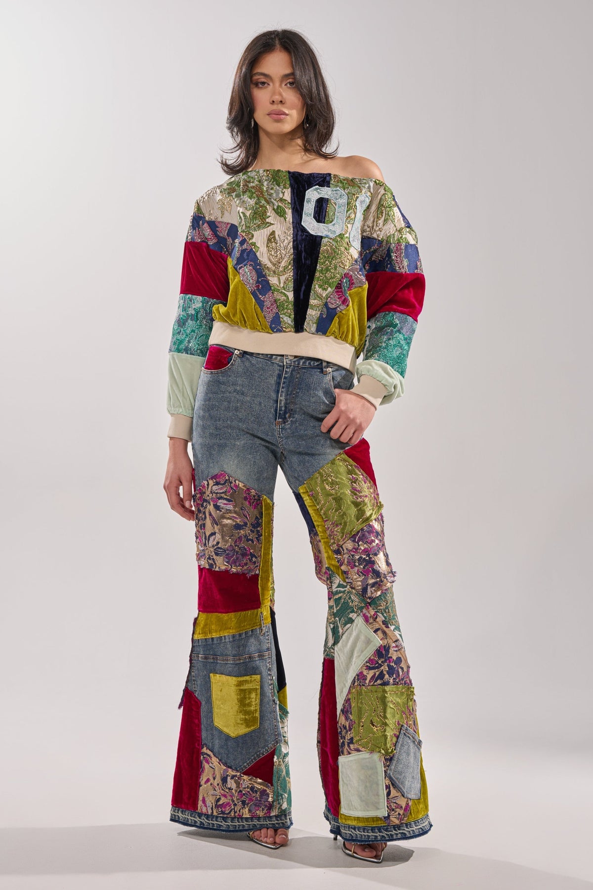 MIXED EMOTION BROCADE PATCHWORK SWEATSHIRT