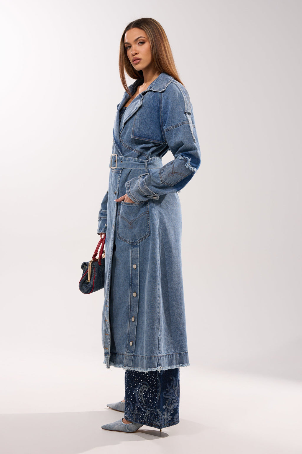 RILEY PATCHWORK DENIM TRENCH