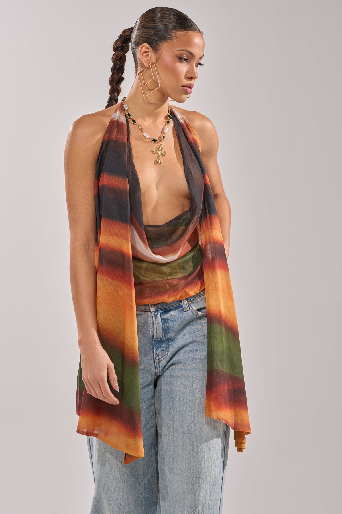 SELENA DEEP COWL HALTER TOP