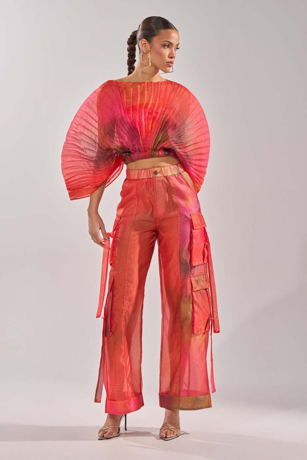 STAINED RED CROPPED BLOUSE