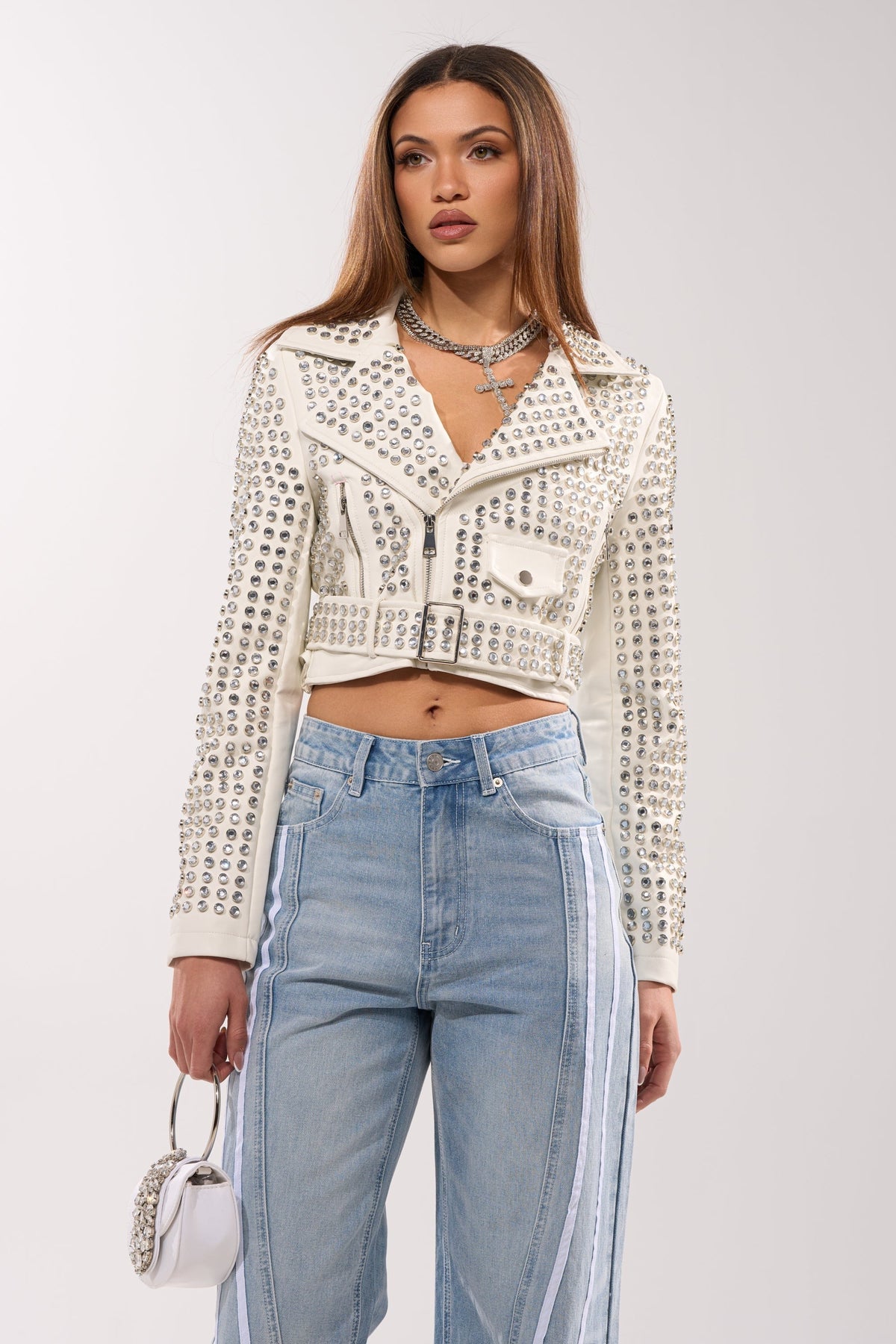 DEMI EMBELLISHED MOTO IN WHITE