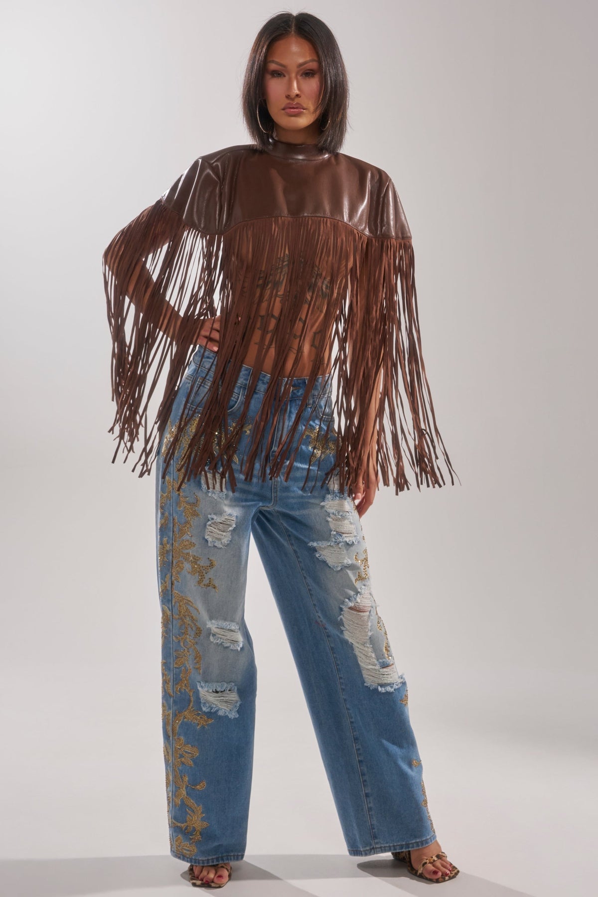 CLEO GOLDEN DISTRESSED STRAIGHT DENIM PANT