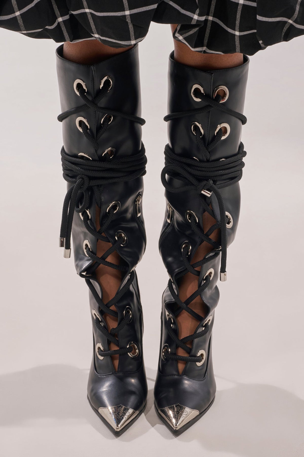 AKIRA GOLD PANTOUM BLACK PU HARDWARE BOOT