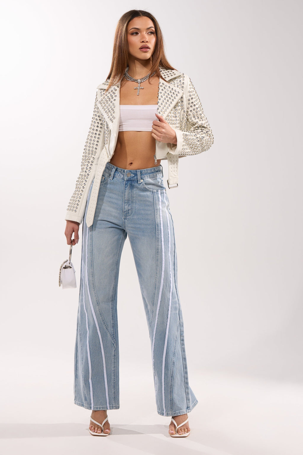 DEMI EMBELLISHED MOTO IN WHITE