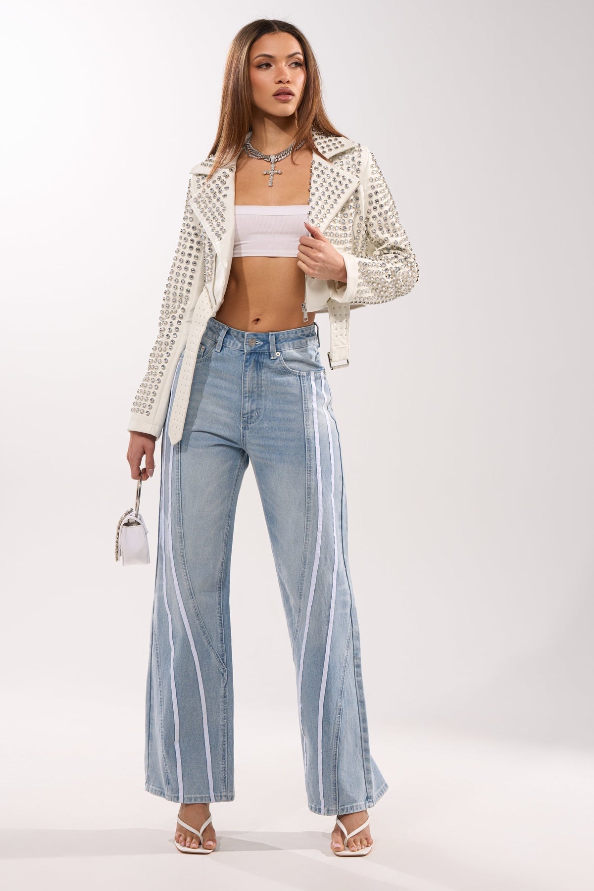 DEMI EMBELLISHED MOTO IN WHITE
