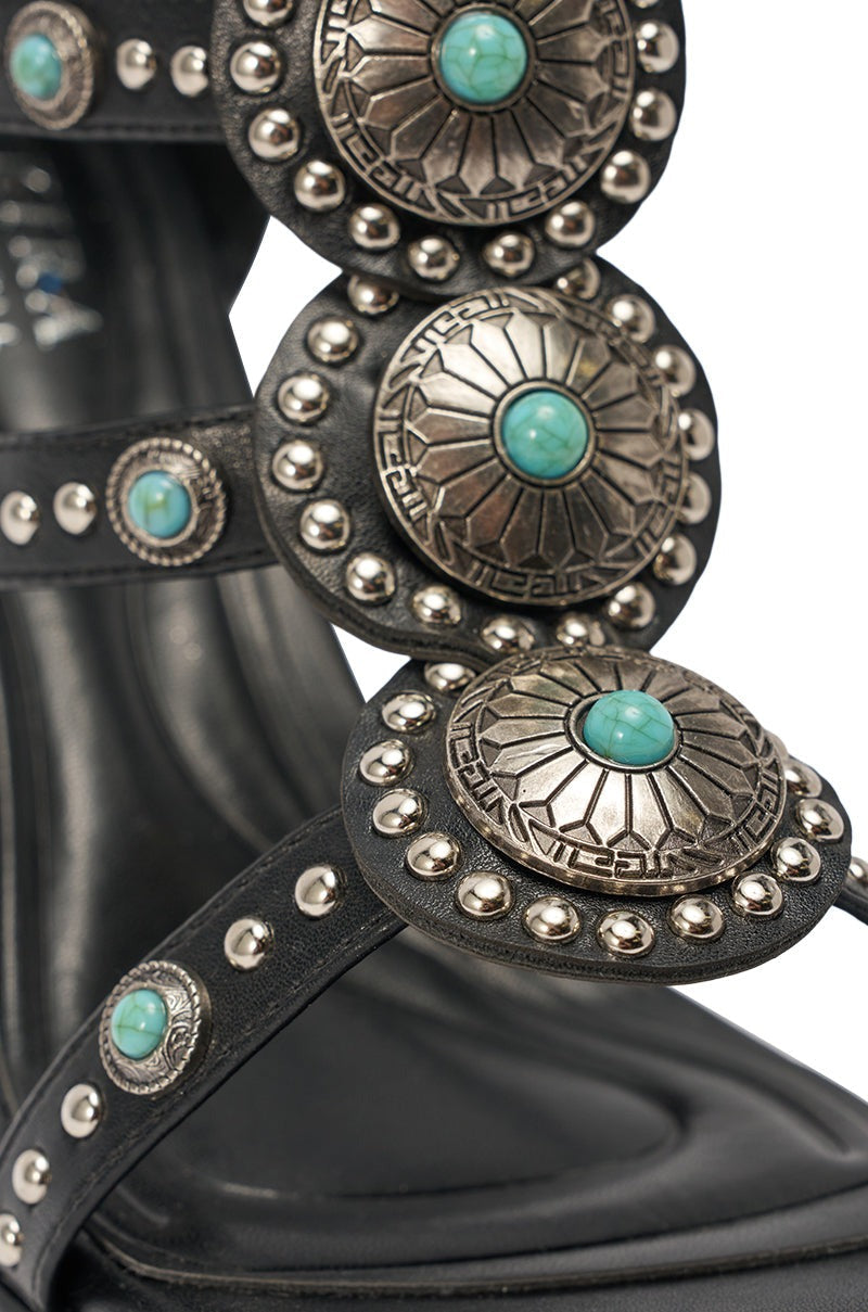 AKIRA GOLD FUANMARA BLACK EMBELLISHED SEXY STILETTO PU SANDAL