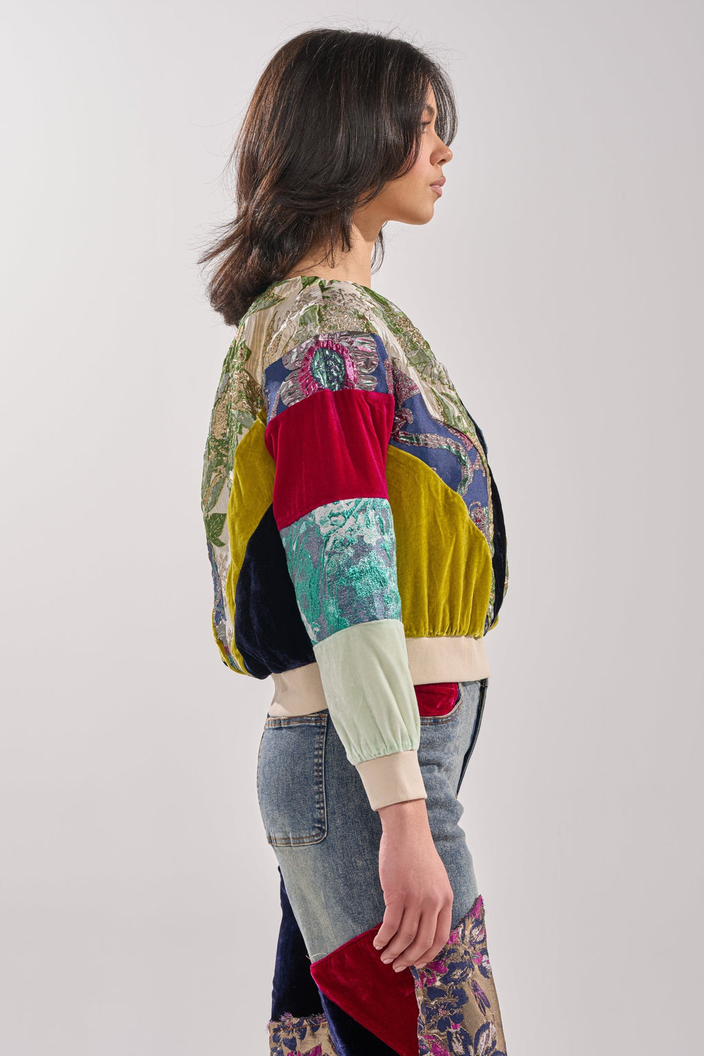 MIXED EMOTION BROCADE PATCHWORK SWEATSHIRT