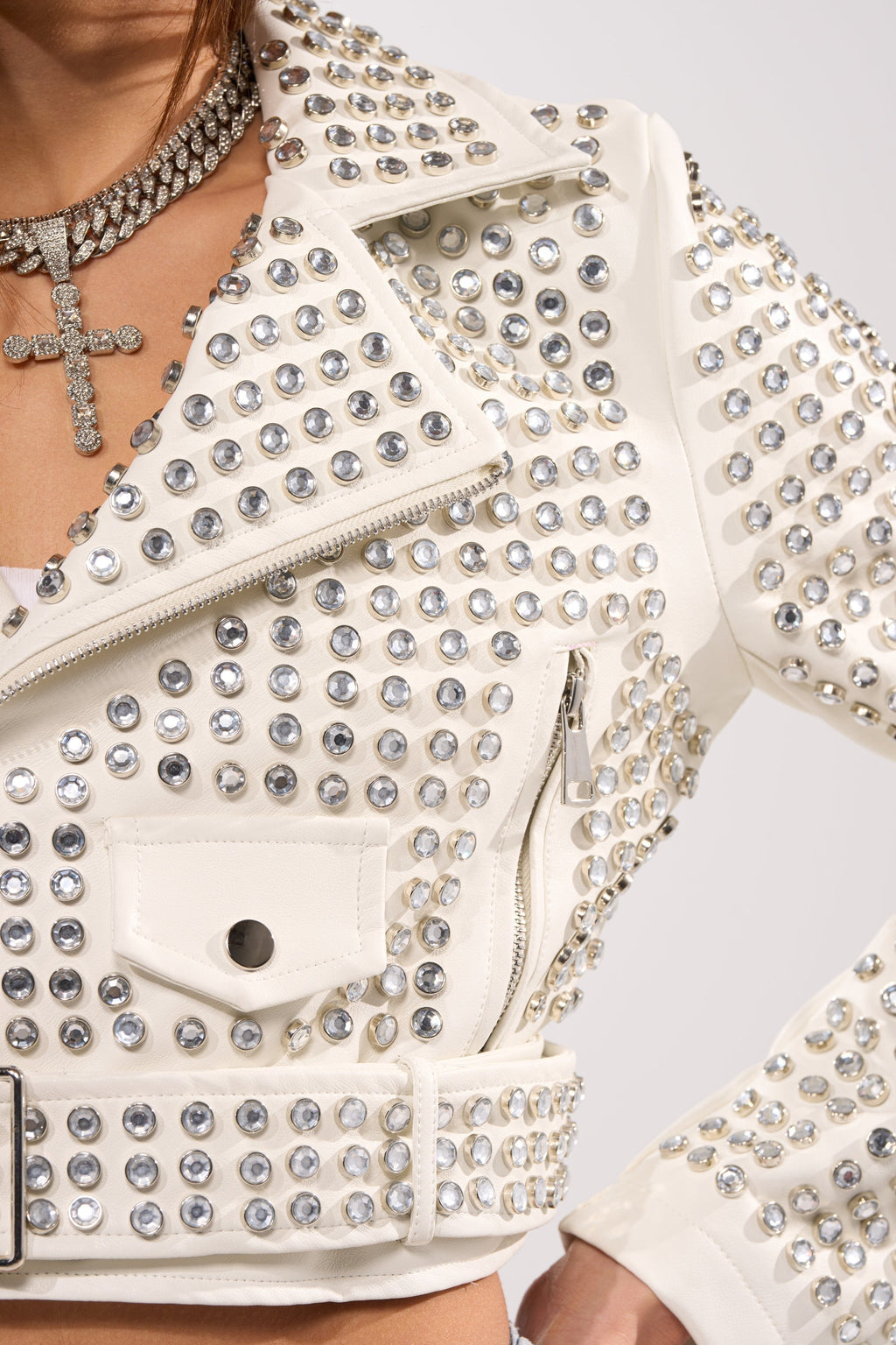 DEMI EMBELLISHED MOTO IN WHITE