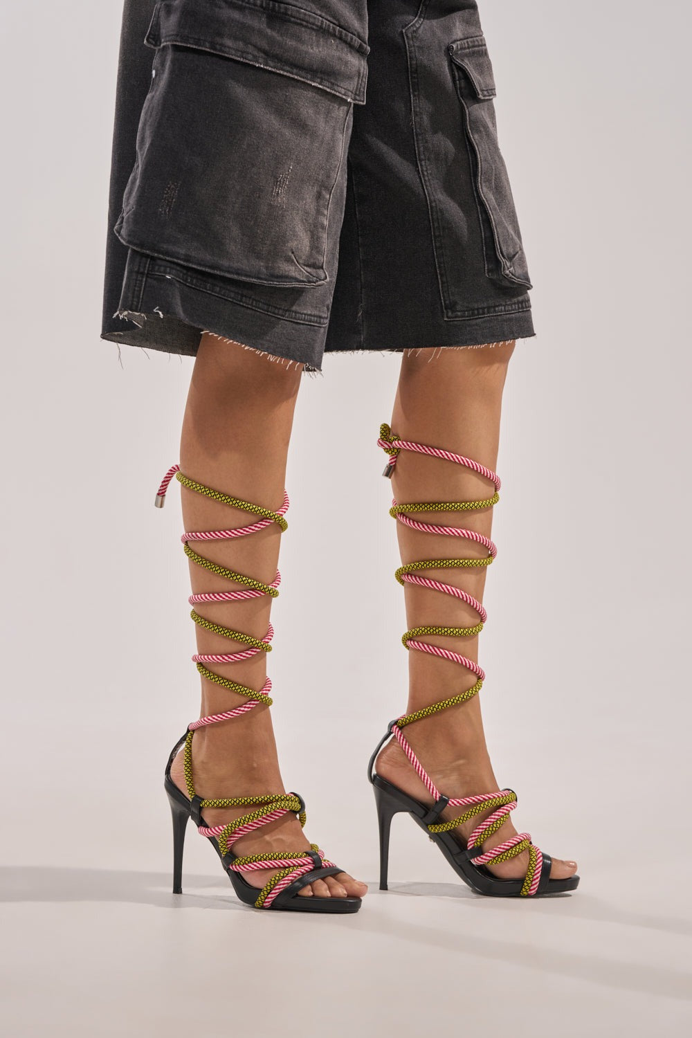 AZALEA WANG RIJN ROPE STILETTO LACE UP SANDAL