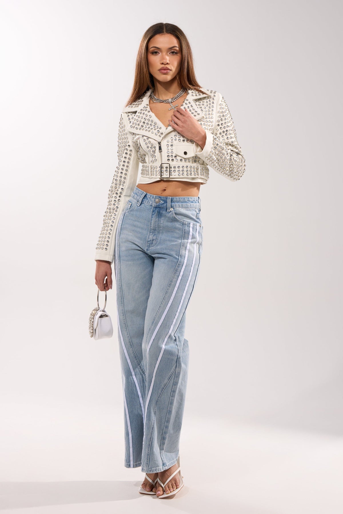 DEMI EMBELLISHED MOTO IN WHITE