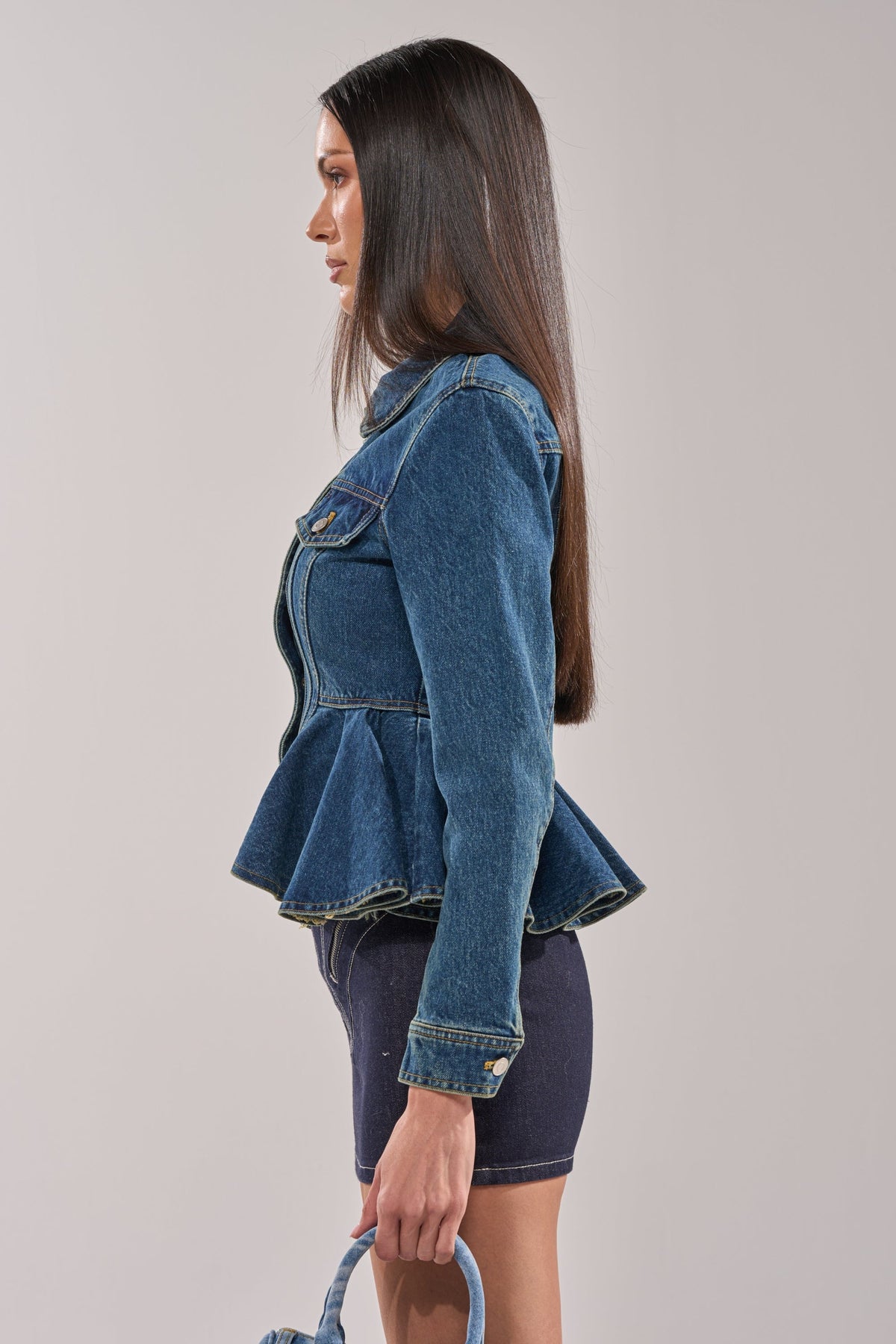 POP OUT PEPLUM DENIM JACKET