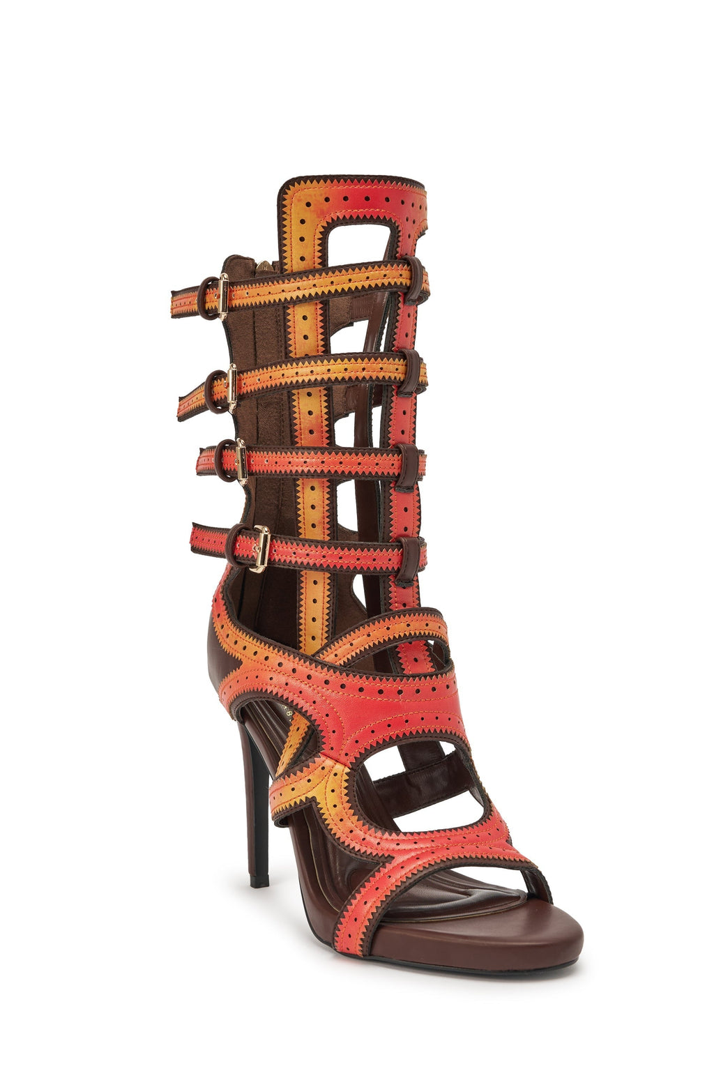 AKIRA GOLD FEVER ORANGE MULTI OMBRE OPEN TOE BOOTIE