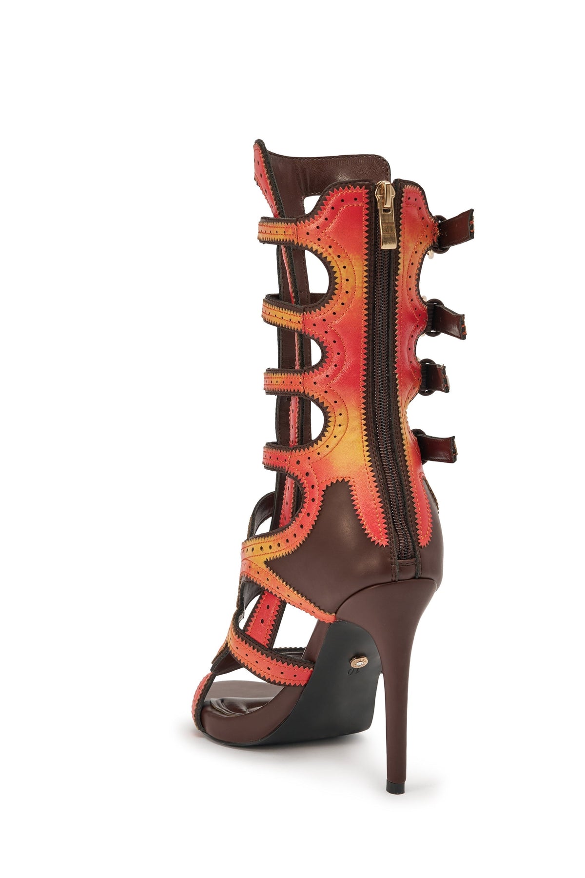 AKIRA GOLD FEVER ORANGE MULTI OMBRE OPEN TOE BOOTIE
