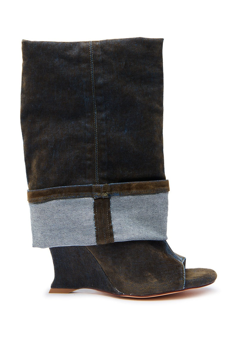 AZALEA WANG TIN BROWN CUFFED WEDGE BOOTIE