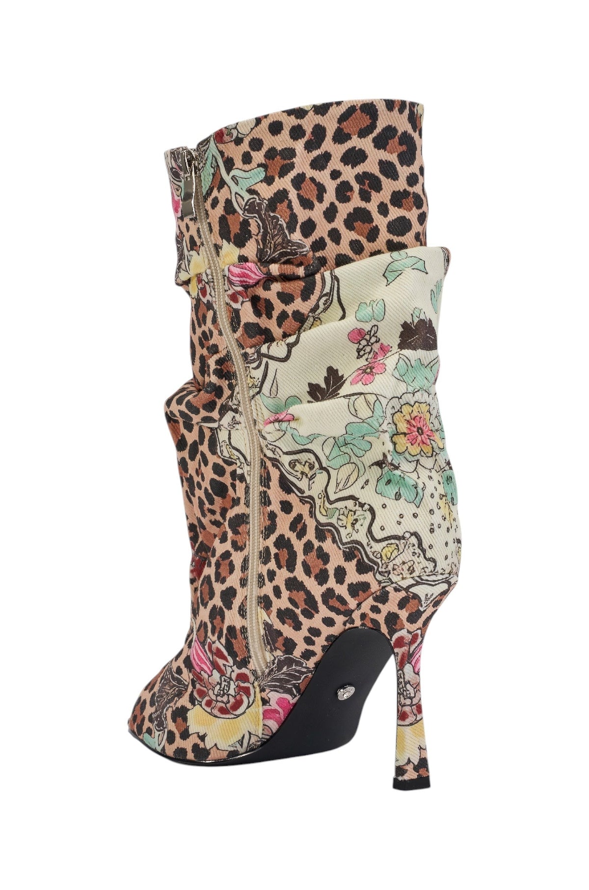 AKIRA GOLD ENJOY LEOPARD MULTI OPEN TOE RUCHED BOOTIE
