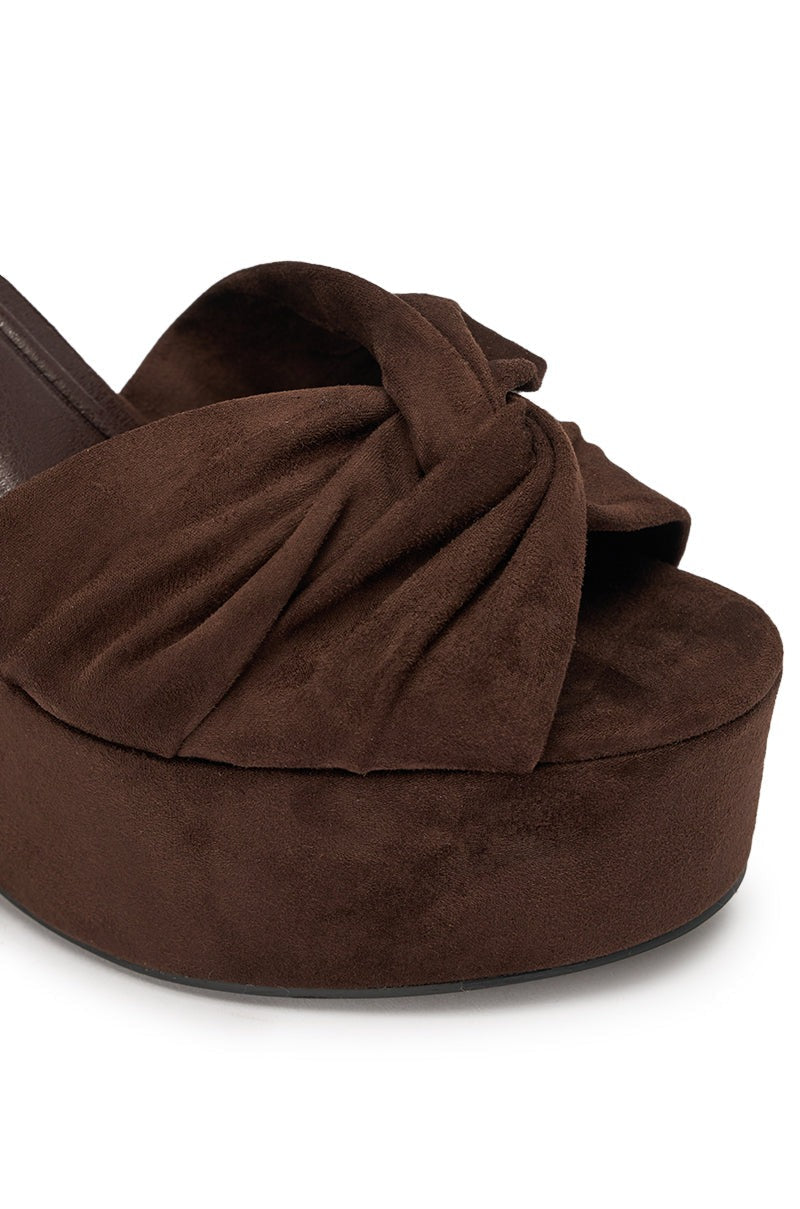 AZALEA WANG SAKI CHOCOLATE CHUNKY WRAP UP SANDAL