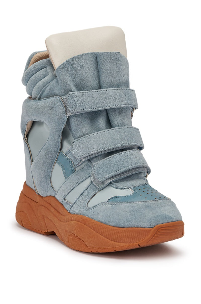 MARANTO BLUE WEDGE FAUX SUEDE SNEAKER